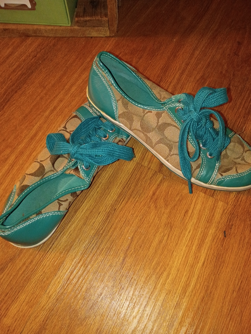 Coach Teal and Tan Signature Canvas Sneakers